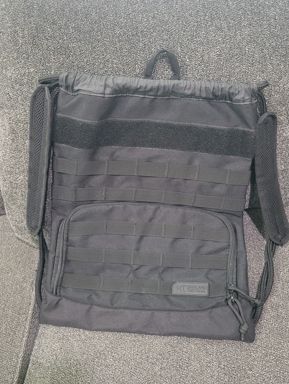Highland Tactical Back Pack Bag with Drawstring Mesh Shoulder Straps Black